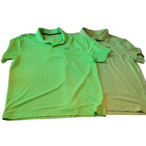 Lot of‎ 2 Under Armour Polo Shirt Mens XXL Green Loose Heat Gear Stretch Golf